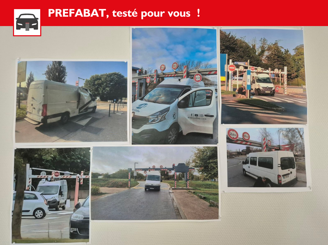 Crash test prefabat portique avec excroissance bloque camionnette